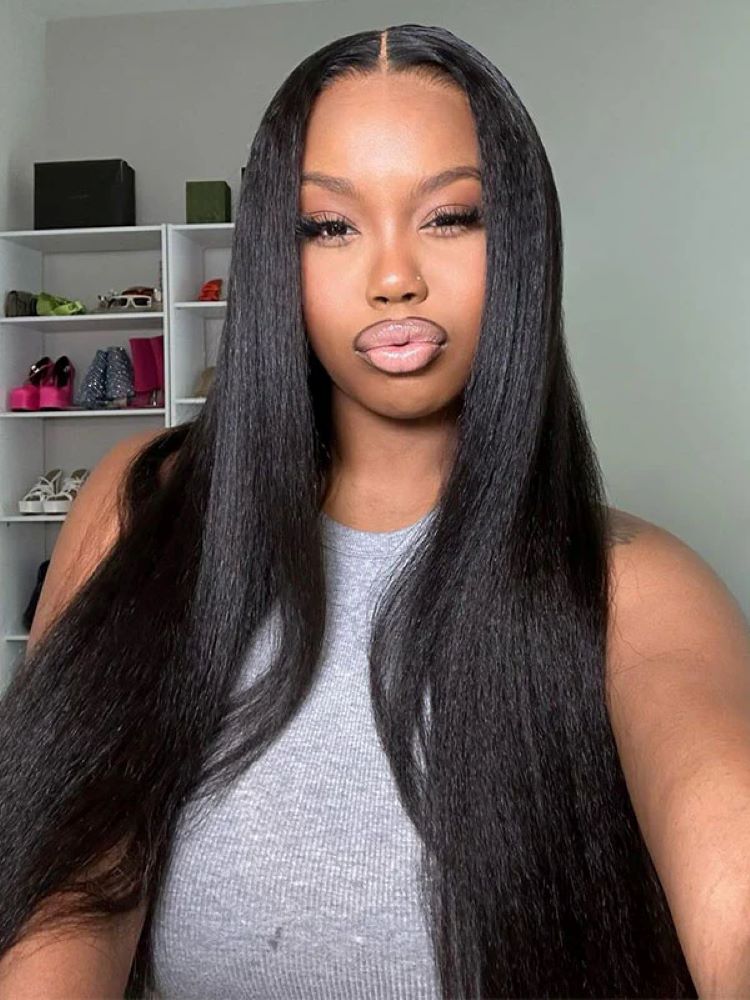 CurlyMe Pre-cut 9x6 Lace M-cap Wear Go Glueless Mini Knots Light Yaki Straight Hair HD Lace Front Wig Pre-plucked