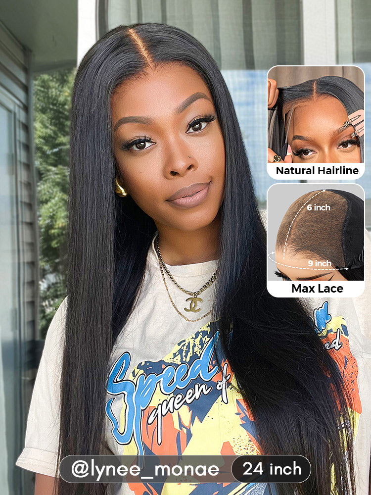 [Clearance Sale] 9x6 HD Lace M-cap Wear Go Glueless Mini Knots Straight Hair Pre-cut Lace Front Wig Pre-plucked
