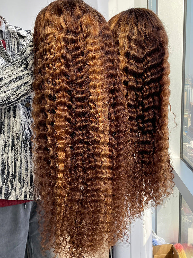 CurlyMe Pre-cut 6x4 Swiss Lace Water Wave Wear Go Highlights Ombre Hair Glueless Wig
