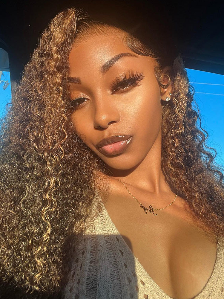 CurlyMe Pre-cut 9x6 Lace M-cap Wear Go Glueless Mini Knots Kinky Curly Hair Highlight Wig Pre-plucked