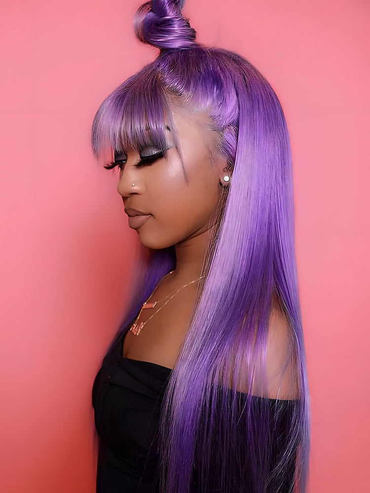 CurlyMe Purple Color Straight Virgin Hair 13x4 Lace Front Wigs