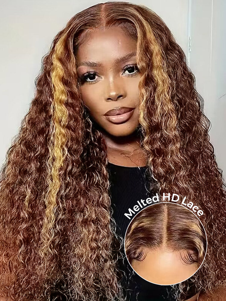 [Clearance Sale] Pre-cut 6x4 Swiss Lace Water Wave Wear Go Highlights Ombre Hair Glueless Wig
