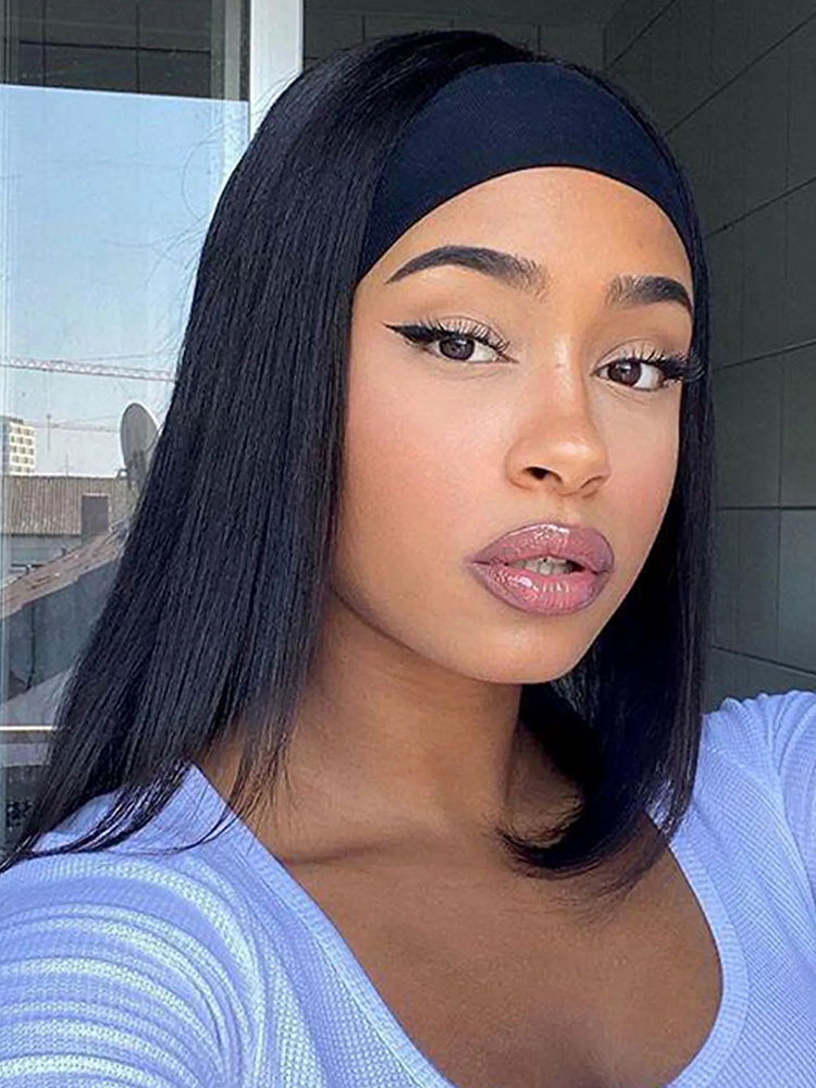 CurlyMe Straight Hair Headband Wig Non Lace Human Hair Wigs