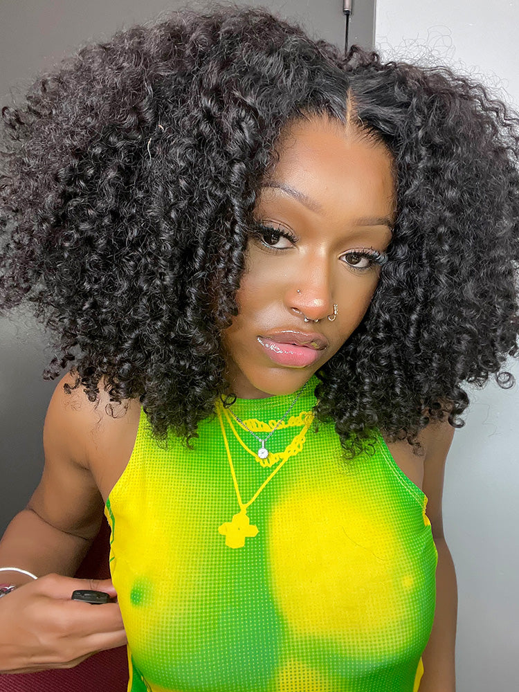 CurlyMe Pre-bleached Knots Easy to Wear Glueless Pre-cut HD Lace Kinky Curly Wig Pre-plucked