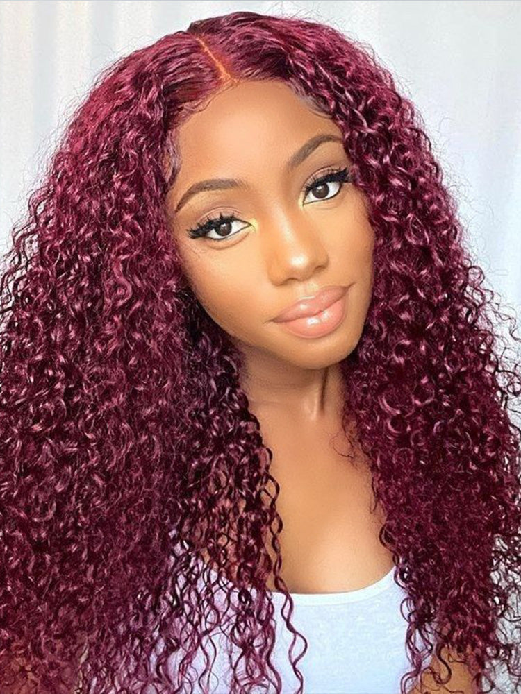 CurlyMe Pre-Plucked Wear Go Glueless 99J Burgundy Water Wave Hair Pre-cut Lace