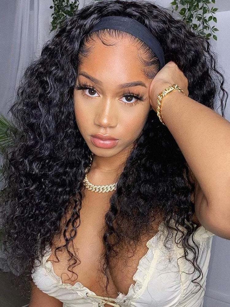 CurlyMe Glueless Water Wave Hair Headband Wig Adjustable No Lace Wig