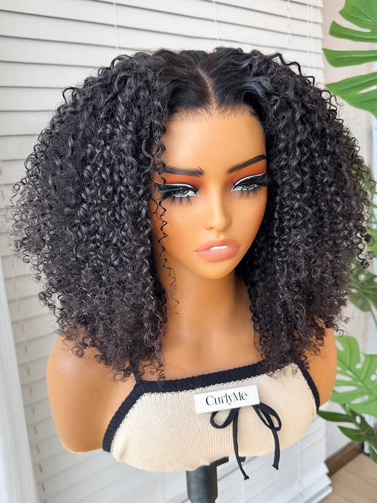 CurlyMe Layered Cut Pre-bleached Kinky Curly Hair Wear Go Glueless Wig 7x5 Pre-cut HD Lace Pre-plucked