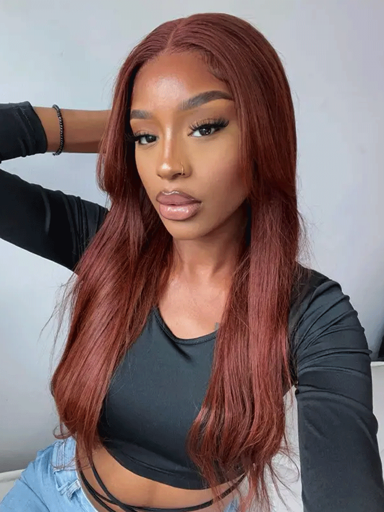 CurlyMe Pre-Plucked Wear Go Glueless Reddish Brown Straight Hair Pre-cut Lace
