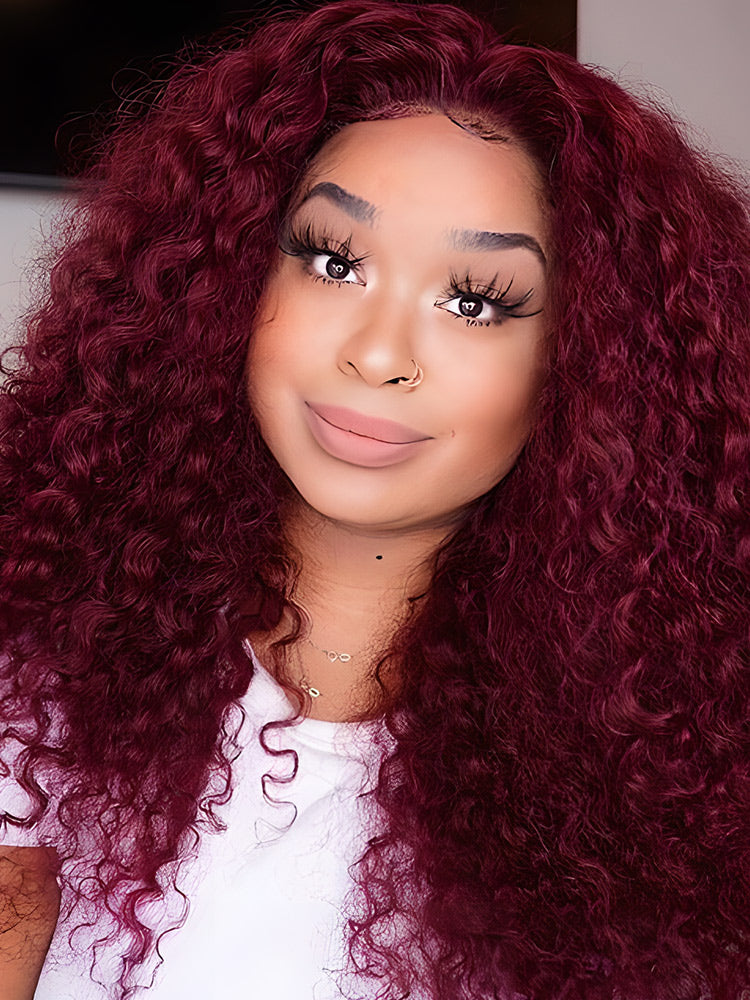 CurlyMe Pre-Plucked Wear Go Glueless 99J Burgundy Kinky Curly Hair Pre-cut Lace