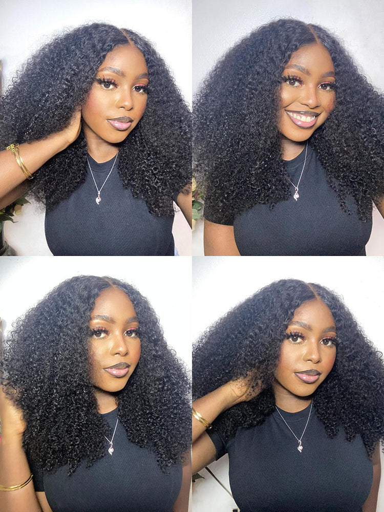 CurlyMe V Part Glueless No Leave Out Afro Kinky Curly Human Hair Wig Pre-plucked Beginner Friendly