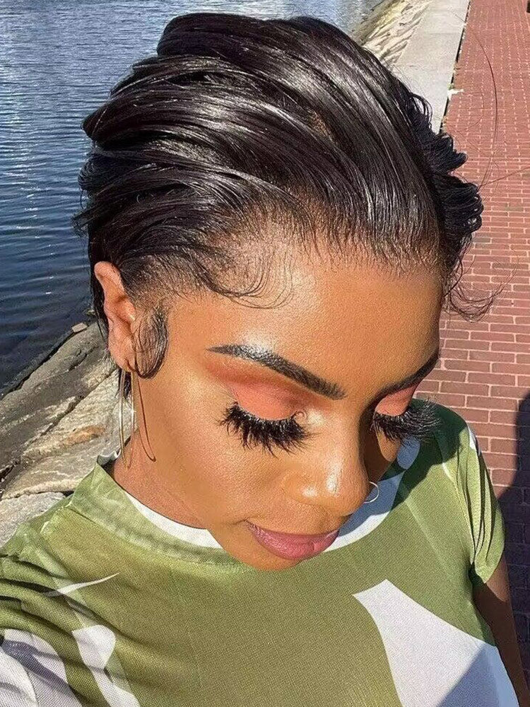 CurlyMe Summer Hairstyle Short Pixie Cut Wig Human Hair Lace Wigs