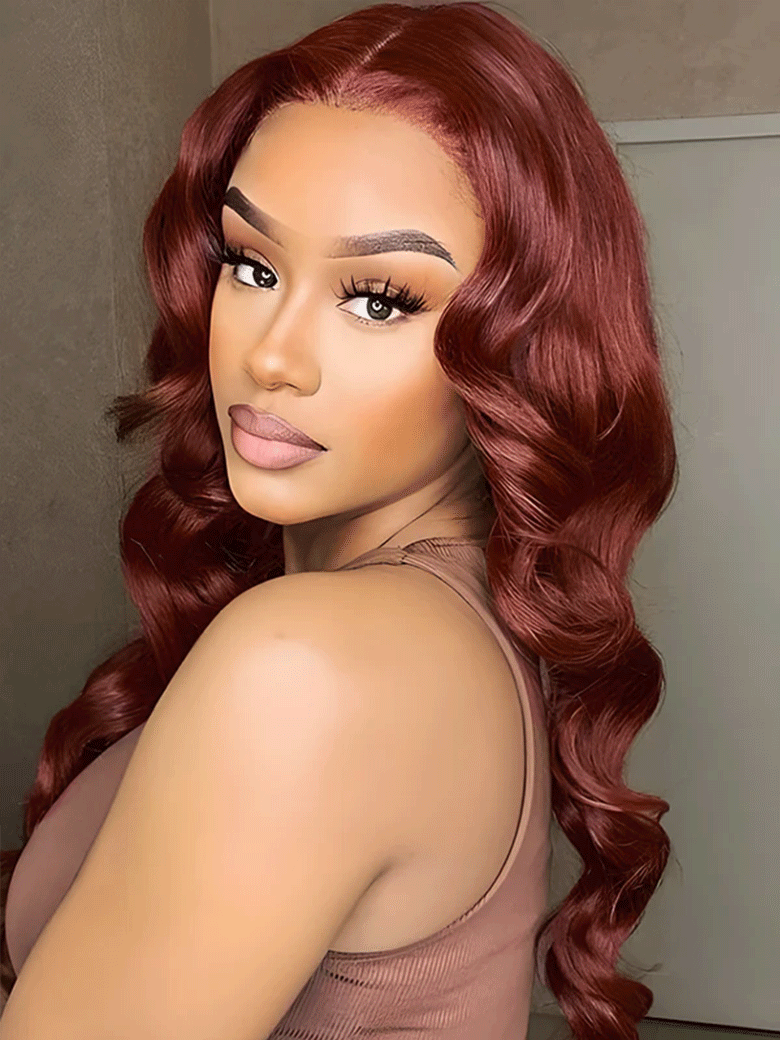 CurlyMe Pre-Plucked Wear Go Glueless Reddish Brown Body Wave Hair Pre-cut Lace