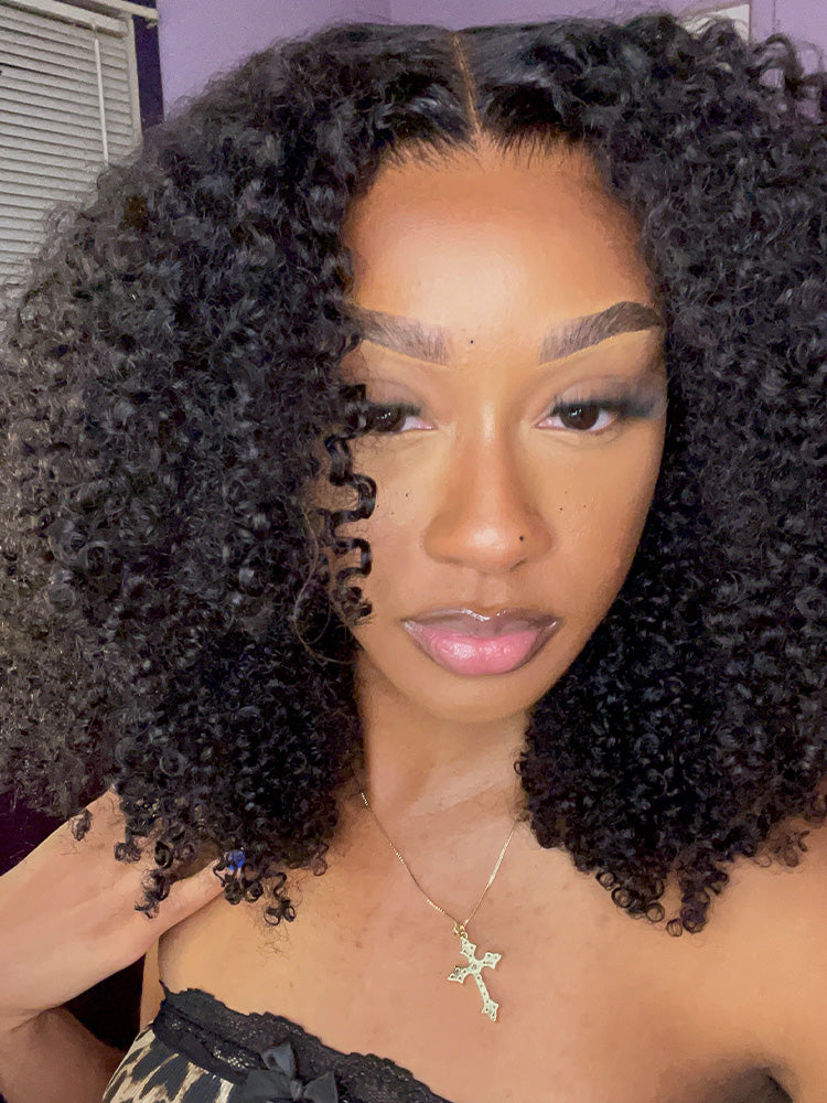 CurlyMe Pre-bleached Wear Go Glueless Afro Kinky Curly Pre-cut HD Lace Wig Pre-plucked