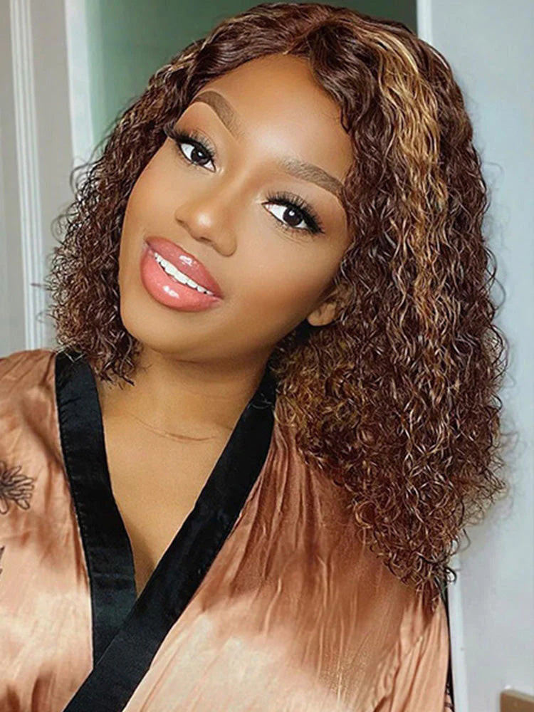 CurlyMe Highlights Ombre Water Wave Glueless Bob Wig Wear Go 6x4 Pre Cut HD Lace Wig