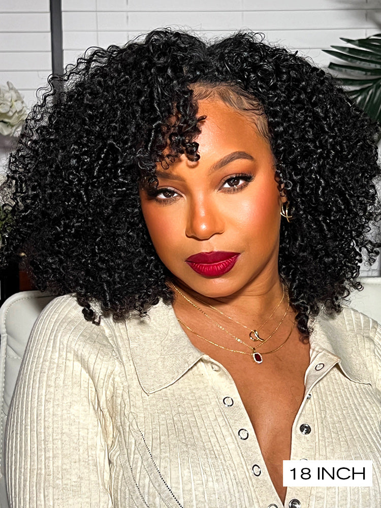 CurlyMe V Part Glueless No Leave Out Afro Kinky Curly Human Hair Wig Pre-plucked Beginner Friendly