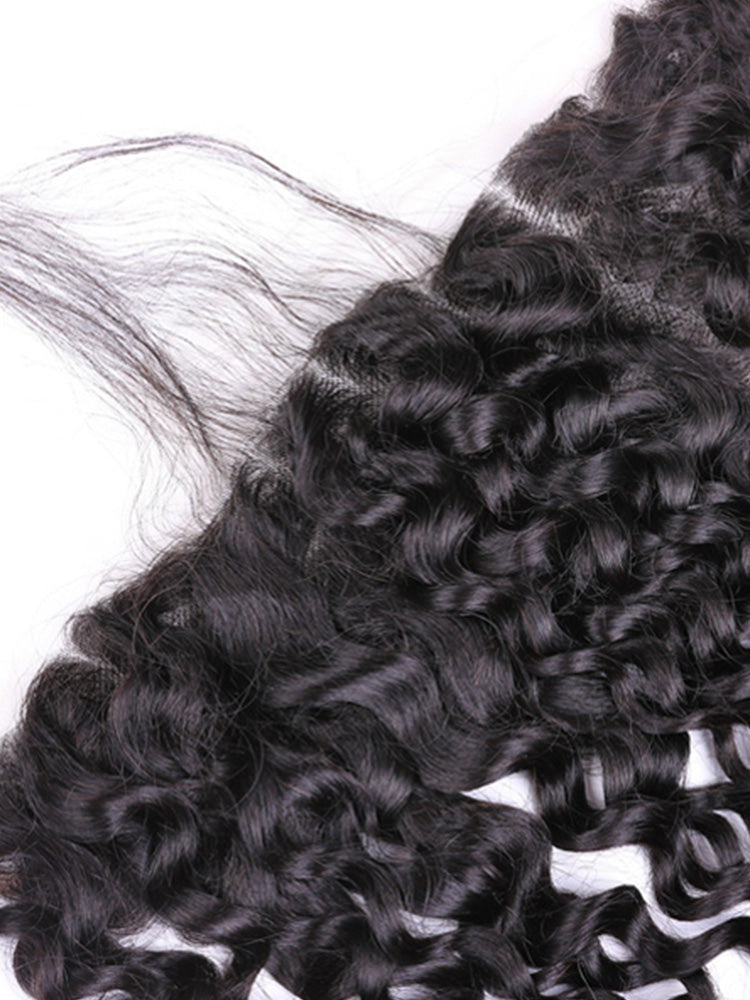 CurlyMe Water Wave Virgin Human Hair 13x4 Lace Frontal Natural Black