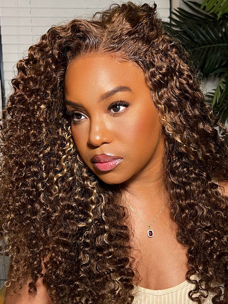 CurlyMe Wear Go Glueless Highlights Ombre Hair Pre-cut Lace Kinky Curly Wig