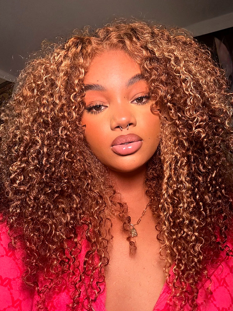 CurlyMe Wear Go Glueless Highlights Ombre Hair Pre-cut HD Lace Kinky Curly Wig