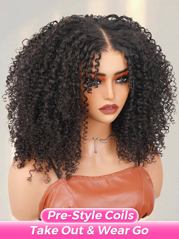 [Clearance Sale] Pre-style Finger Coily 250% Thick Curls Wear Go Glueless Wig 6x4 Pre-cut HD Lace Wig Pre-plucked