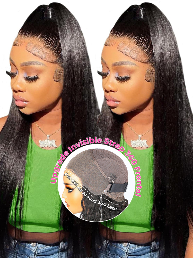 CurlyMe 360 Lace Wear Go Pre-Bleached Straight Human Hair Glueless Wigs Pre-Plucked Lace Front Wig
