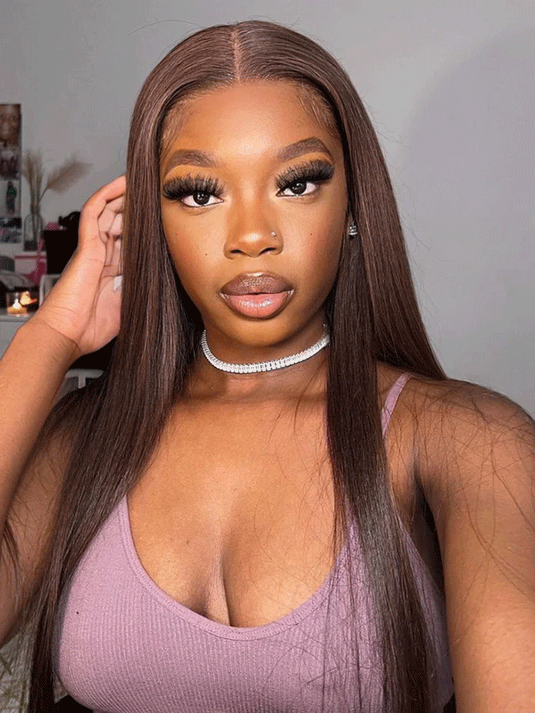 CurlyMe Mocha Mousse Color Pre Cut Glueless Lace Straight Wear Go Wig
