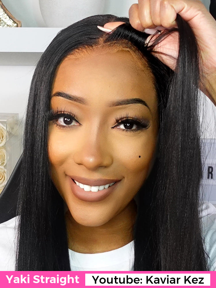 CurlyMe Pre-cut 9x6 Lace M-cap Wear Go Glueless Mini Knots Light Yaki Straight Hair HD Lace Front Wig Pre-plucked