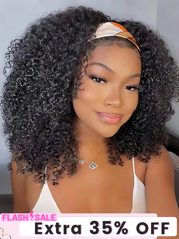 CurlyMe Throw And Go Kinky Curly Headband Wig Glueless No Lace