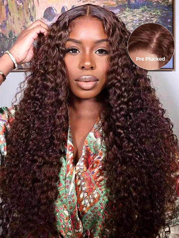 CurlyMe Mocha Mousse Color Pre Cut Glueless Lace Water Wave Wear Go Wig