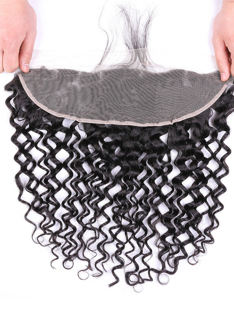 CurlyMe Water Wave Virgin Human Hair 13x4 Lace Frontal Natural Black