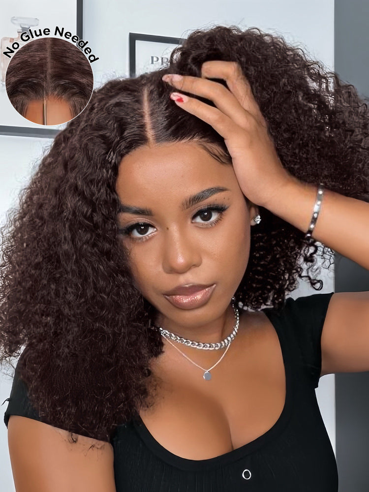 CurlyMe Mocha Mousse Color Pre Cut Glueless Lace Kinky Curly Wear Go Wig