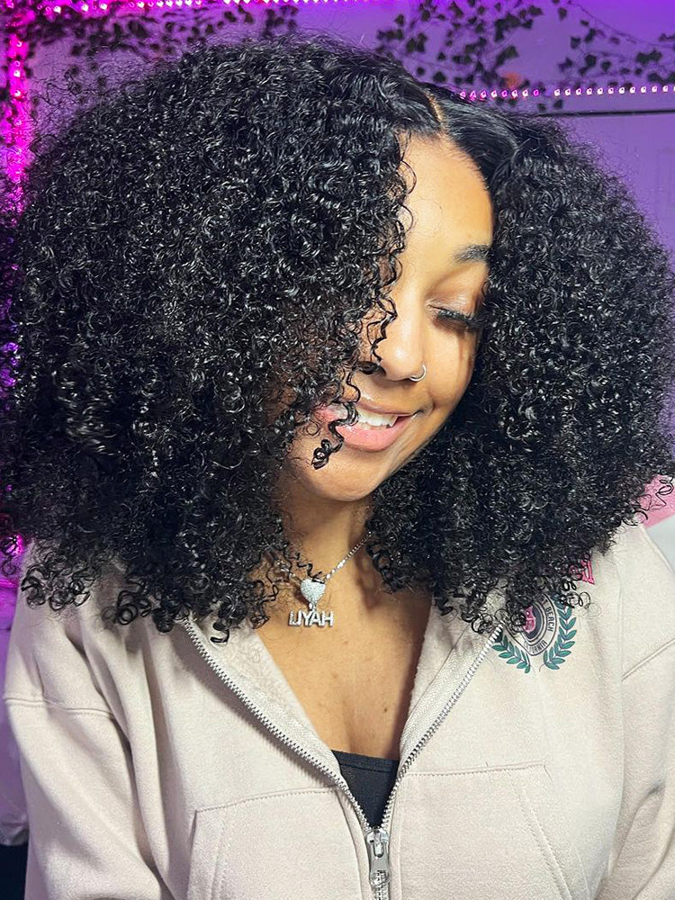 CurlyMe V Part Glueless No Leave Out Afro Kinky Curly Human Hair Wig Pre-plucked Beginner Friendly