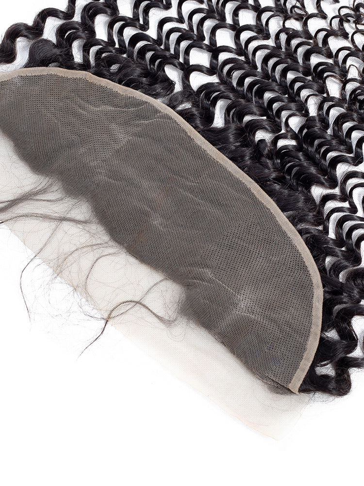 CurlyMe Deep Wave Virgin Human Hair 13x4 Lace Frontal Natural Black