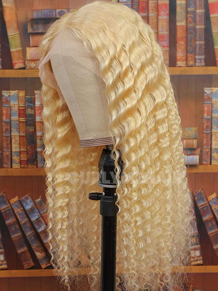 CurlyMe 613 Blonde Water Wave Hair 13x4 Lace Front Wigs Natural Hairline Honey Blonde Hair