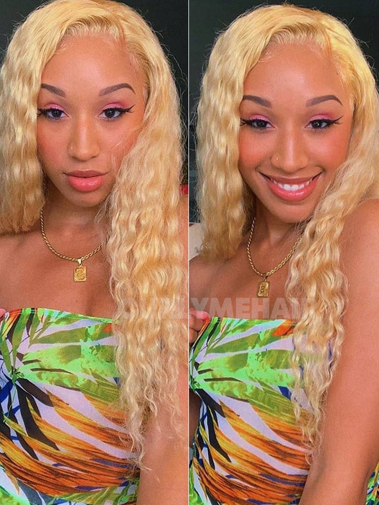CurlyMe 613 Blonde Water Wave Hair 13x4 Lace Front Wigs Natural Hairline Honey Blonde Hair
