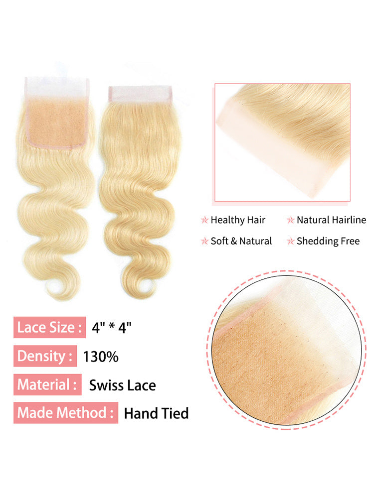 613 Blonde Color Hair 4x4 Lace Closure Body Wave Hair Extensions