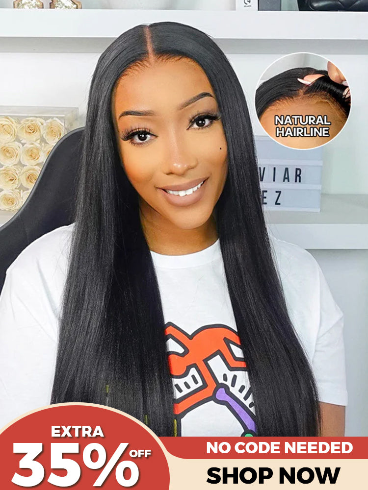 CurlyMe Pre-cut 9x6 Lace M-cap Wear Go Glueless Mini Knots Light Yaki Straight Hair HD Lace Front Wig Pre-plucked