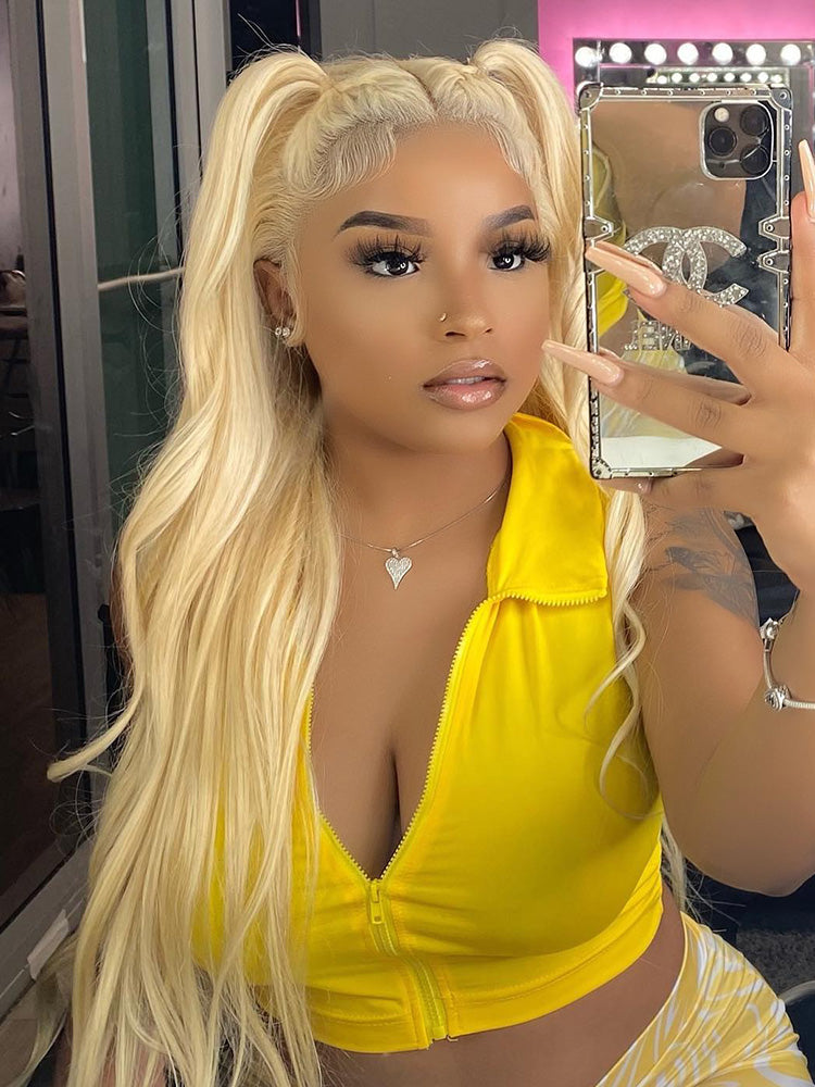 CurlyMe 613 Blonde Lace Front Wigs Straight Human Hair Wigs 13x4 Skin Melt Lace
