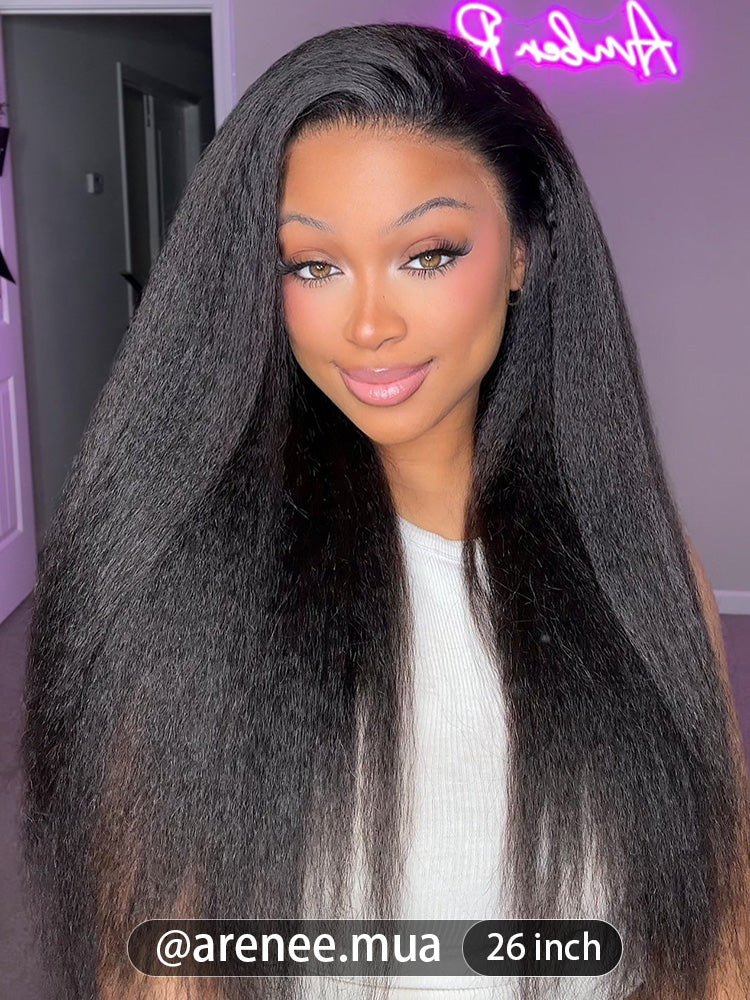 CurlyMe 360 Fit Wig Pre-Bleached Kinky Straight Human Hair Pre-Cut 360 Lace Wear Go Glueless Wig Pre-Plucked