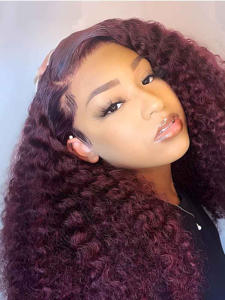 CurlyMe 13x4 Lace 99J Burgundy Color Kinky Curly Hair Lace Front Wigs With Baby Hair