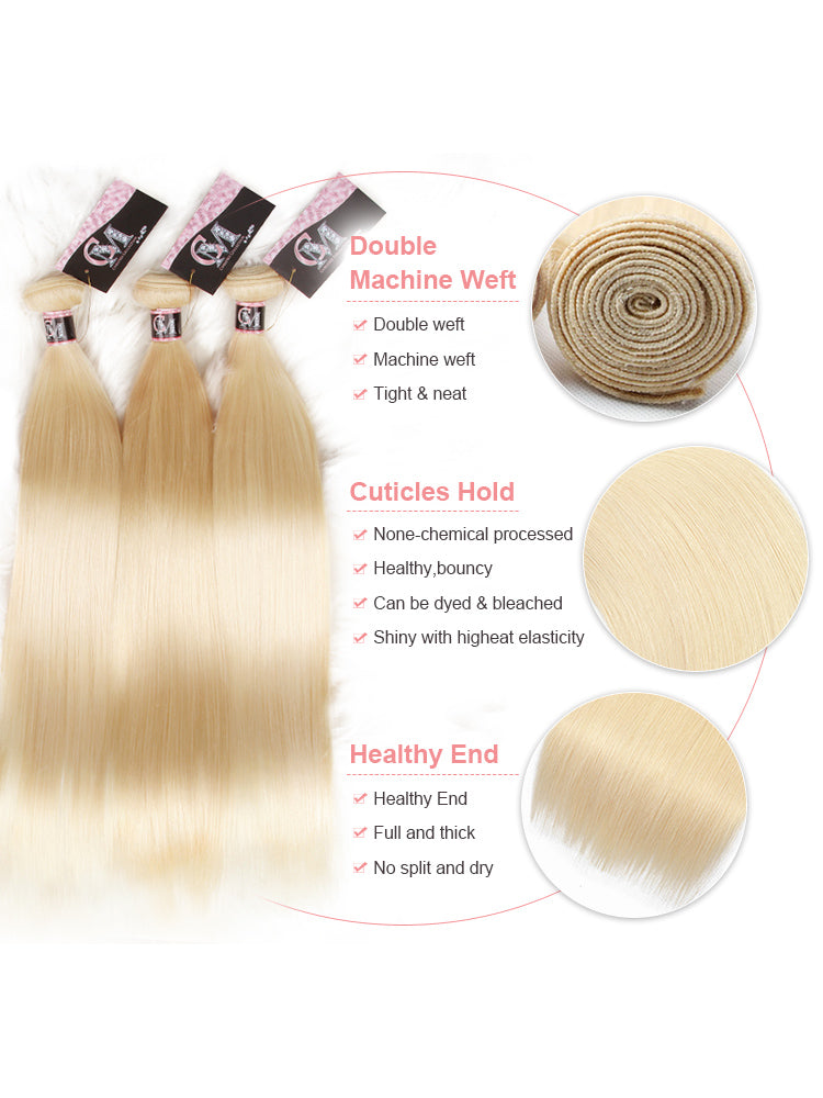 613 Blonde Color Straight Virgin Hair Bundles Deal 1/3/4Pcs