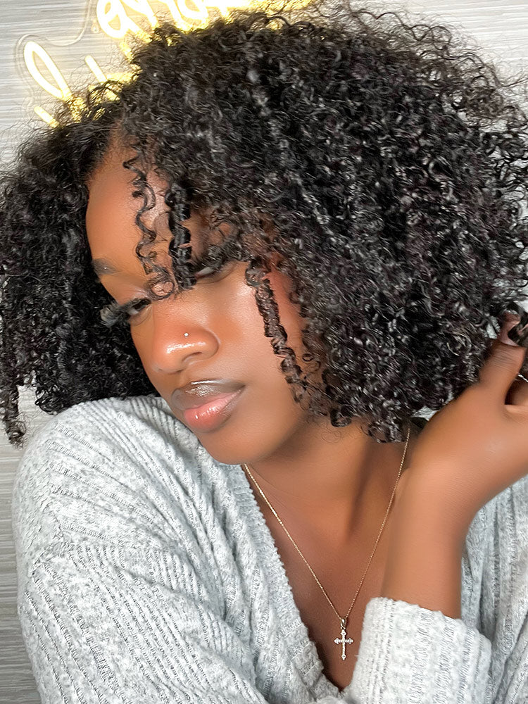 CurlyMe Pre-bleached Knots Easy to Wear Glueless Pre-cut HD Lace Kinky Curly Wig Pre-plucked