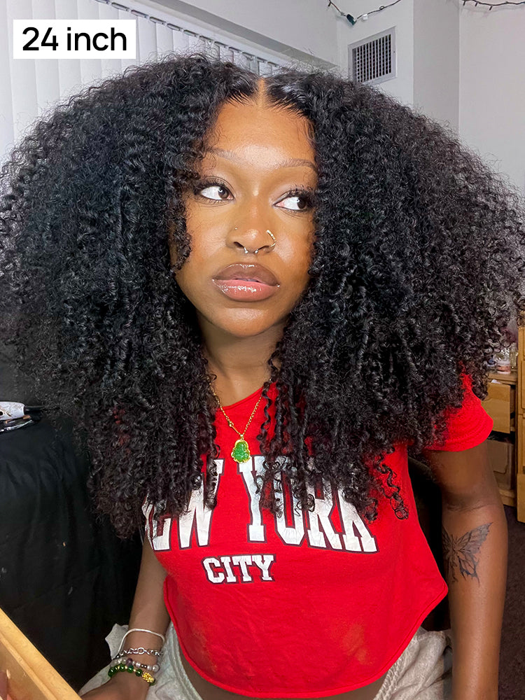 CurlyMe Pre-bleached Wear Go Glueless Afro Kinky Curly Pre-cut HD Lace Wig Pre-plucked