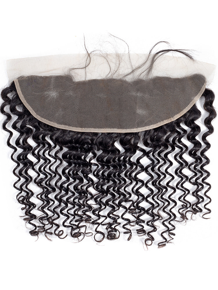 CurlyMe Deep Wave Virgin Human Hair 13x4 Lace Frontal Natural Black