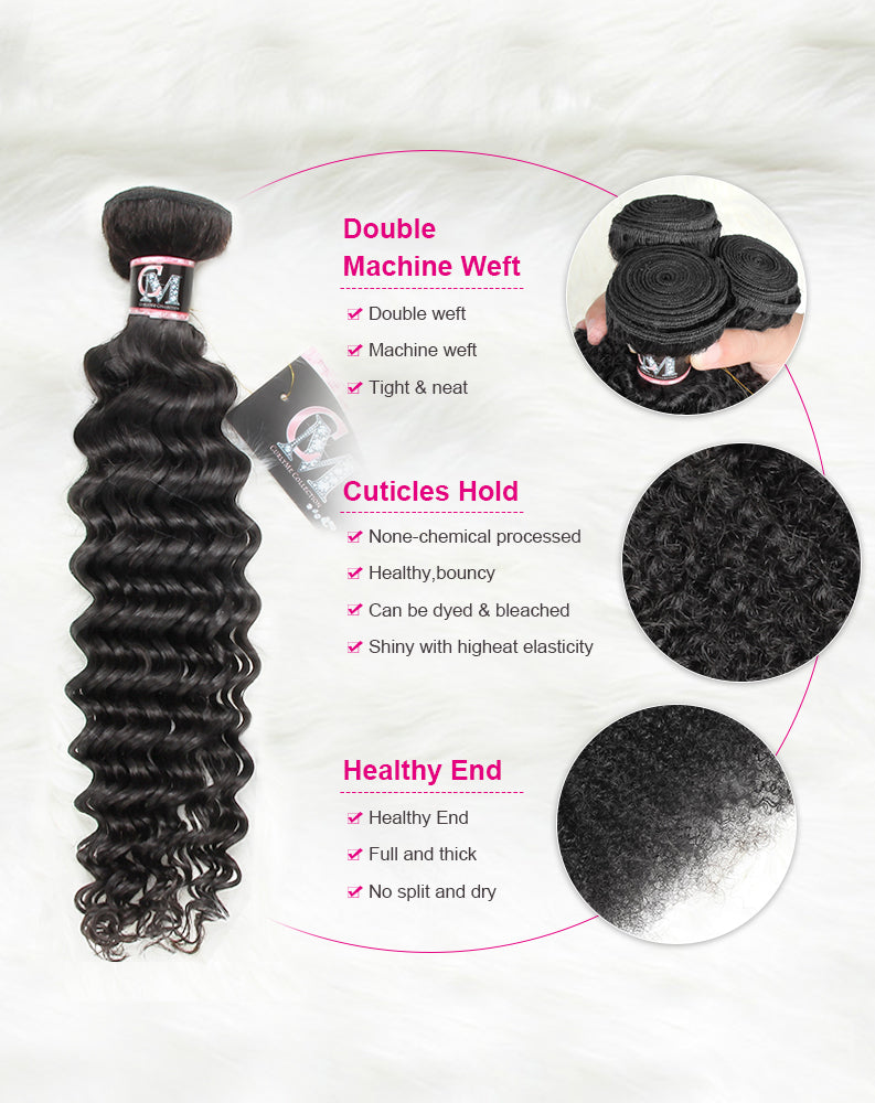 Deep Wave Hair Bundles Deal 1/3/4Pcs Natural Black Hair