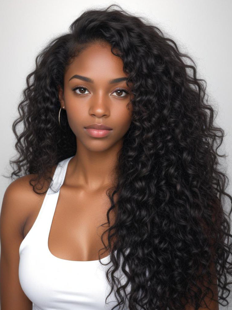 CurlyMe 3 In 1 Half Wig Water Wave Glueless Install Half Wig With Drawstring Beginner Friendly