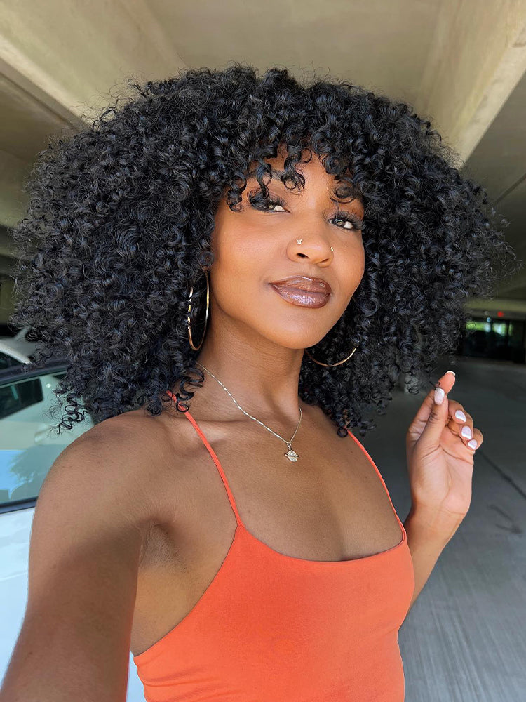 CurlyMe 3 In 1 Half Wig Kinky Curly Glueless Install Half Wig With Drawstring Beginner Friendly