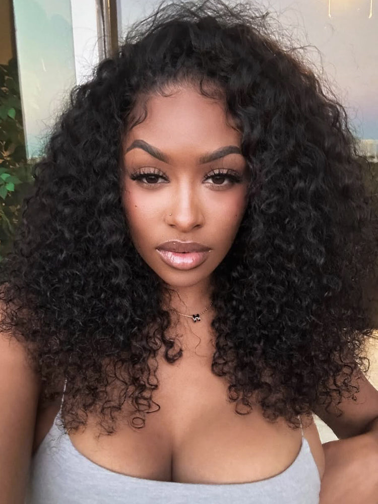 CurlyMe 3 In 1 Half Wig Water Wave Glueless Install Half Wig With Drawstring Beginner Friendly
