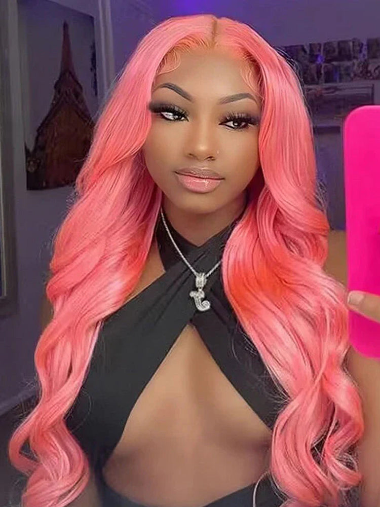 CurlyMe Light Ash Pink 6x4 Pre Cut Glueless Lace Straight Wear Go Wig