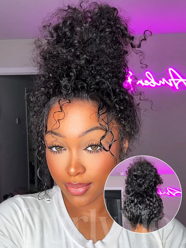 CurlyMe 360 Lace Fit Wear Go Pre-Bleached Water Wave Human Hair Glueless Wig Pre-Plucked