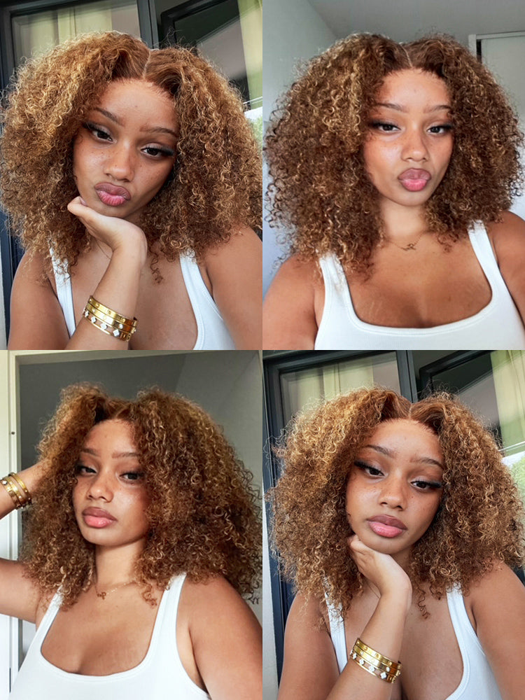 CurlyMe Wear Go Glueless Highlights Ombre Hair Pre-cut HD Lace Kinky Curly Wig